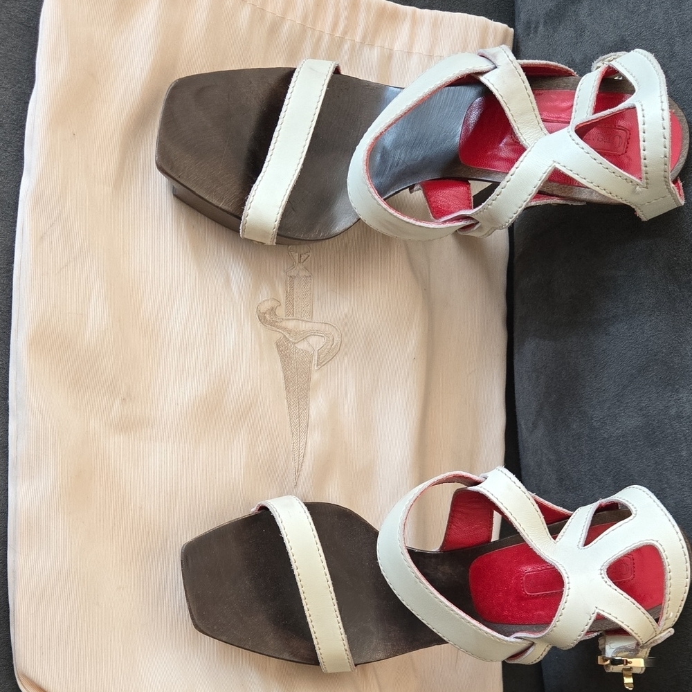 Elegant Women's Sandals with Red and Cream Accents